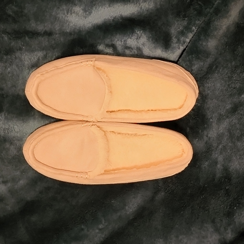 White Mocassin Style Suede & Faux Fur Slipper